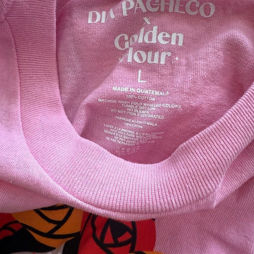 Golden Hour Women's Dia Pacheco Sugar Skull Short Sleeve Graphic T-Shirt Pink L - Picture 6 of 6